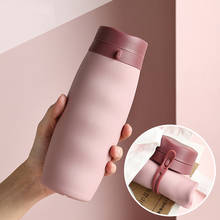 600ml portátil dobrável chaleira criativa handheld silicone dobrável copo de água de viagem ao ar livre copo kawaii copo garrafa de água bonito 2024 - compre barato