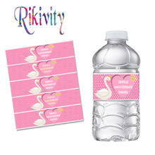 Customize Pink Polka Dots Swan Girl Birthday Water Bottle Wine Labels Waterproof Candy Bar Wraps Sticker Baby Shower Decorations 2024 - buy cheap