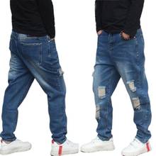 2020 мужские джинсы, уличные трендовые рваные джинсы, мужские шаровары с маленькими ножками, штаны в стиле панк, мужские джинсовые штаны 2024 - купить недорого