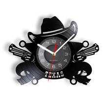 Reloj de pared vaquero de Texas, símbolo del Skyline del oeste de EE. UU., reloj de pared con disco de vinilo, decoración de pared occidental Vintage de Rodeo 2024 - compra barato