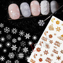 Feliz natal arte do prego decalques decoração da arte do prego adesivos manicure design 3d laser branco neve adesivo para o design do prego 2024 - compre barato