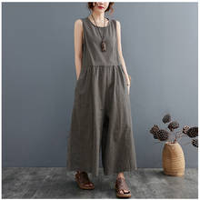 2021 New Summer Oversized Women Jumpsuits Casual Loose Female Wide Leg Long Trousers Baggy Vintage Cotton Linen Rompers Overalls 2024 - buy cheap