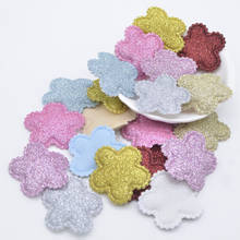 50 pçs 35mm acolchoado glitter tecido primavera flor applique para diy chapéu luvas roupas tecido costura remendos artesanal acessório h99 2024 - compre barato