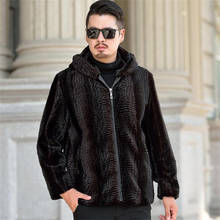Autumn faux mink fur leather jacket mens winter thicken warm fur leather coat men loose jackets Crocodile pattern hooded B150 2024 - buy cheap