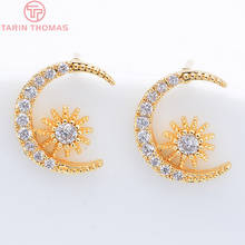 (2605)4PCS 9x11MM 24K Gold Color Brass with Zircon Moon with Sun Stud Earrings  High Quality Jewelry Making Findings Accessories 2024 - buy cheap