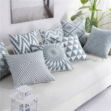 Azul branco capa de almofada moda geométrica bordado fronha para o sofá cama carro simples capas de almofada decorativa 45x45cm 2024 - compre barato