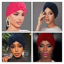 Solid Color African Headtie Turban Hat for Women Soft Head Wrap Pleated Beanie Cap Ramadan Muslim Hijabs Bonnet 2024 - buy cheap