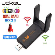 Jckel adaptador usb wifi, antena dupla 1900m 5g dongle wi-fi para desktop laptop windows os placa de rede sem fio 2024 - compre barato