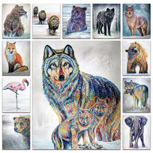 Pintura de diamante cuadrado completo 5D, bordado de punto de cruz, Animal, oso, León, ciervo, alce, vaca, Lobo, zorro, flamenco, elefante, mosaico de taladro 3D 2024 - compra barato