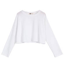 Basic 2022 Autumn Teen Girls Korean Style White Round Neck Long Sleeve Short T-shirt Kids Brief Casual T-shirt Cotton, #9115 2024 - buy cheap