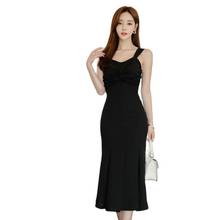 Vestido largo negro de una pieza para mujer, vestido coreano Sexy sin mangas con cuello de pico para fiesta 2024 - compra barato