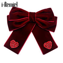 New Velvet Fabric Heart Bowtie Brooch Crystal Bowknot Collar Pin Shirt Dresses Brooches Luxury Clothing for Women Accessories 2024 - buy cheap