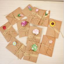 Free shipping 50Pcs Vintage kraft paper handmade dried flower greeting card envelope with cardchrismas 2024 - buy cheap