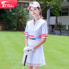 Ropa Deportiva de Golf para mujer, vestido blanco suave de manga corta con cuello en V, cintura alta y estampado de encaje entallada, 2020 2024 - compra barato