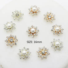 10pcs/lot 16MM Pearl Rhinestone Buttons Craft Alloy Metal Button for Sewing Hair Wedding Cards DIY Accessories Decorative 2024 - buy cheap