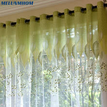 Cortina transparente com folhas verdes de organza para sala de estar, janela de tule, voile para quarto, cortina de luxo para cozinha, tecido têxtil para casa 2024 - compre barato