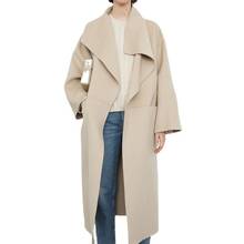 Women Trench Wool Cashmere Double-faced  Wool cashmere silhouette side slit Long Coat 2024 - buy cheap