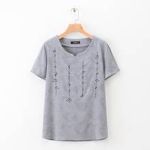 Camiseta solta de algodão bordada floral, plus size, nova blusa, mulheres, manga curta, casual, verão 2024 - compre barato