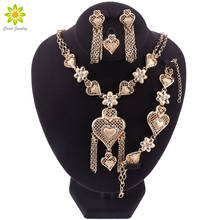 African Jewelry Sets Heart Shaped Tassel Necklace Earrings Ring Bracelet Nigeria Jewelry Sets for Women 2024 - buy cheap