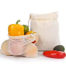 Bolsas de algodón reutilizables para vegetales, paquete con cordón, para compras, supermercado, fruta, pan, almacenamiento de alimentos, organizador de cocina 2024 - compra barato