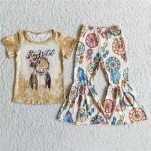 wholesale children baby girls boutique Dreamcatcher Clothing sets Kids fashionable tie dye shirt bell-bottomed pants outfit 2024 - buy cheap