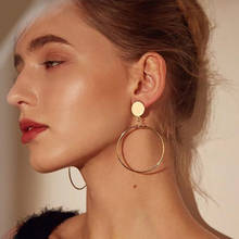 Pendientes redondos grandes geométricos para mujer, aretes de gota hueca, Color dorado y plateado, a la moda 2024 - compra barato