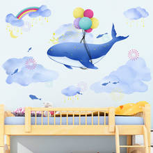 [shijuekongjian] Cartoon Whale Clouds Wall Stickers DIY Balloons Animal Mural Decals for Kids Rooms Baby Bedroom Home Decoration 2024 - buy cheap