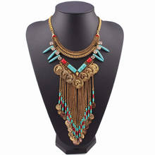 Gold Color Vintage Style Exo Pendant Necklace Fashion Design Long Bead Tassel Coin Statement Spike Crystal Women Jewelry 2024 - buy cheap