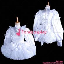 fondcosplay adult sexy cross dressing sissy maid short lockable white Satin lace dress apron costume CD/TV[G1627] 2024 - buy cheap