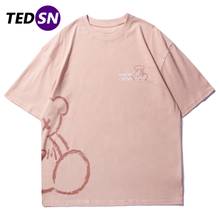 2021 графическая футболка, мужская хлопковая уличная одежда с рисунком медведя, футболка в стиле Харадзюку, унисекс, цвет розовый 2024 - купить недорого
