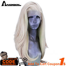 ANOGOL Synthetic 32INCH Platinum Blonde T Part Lace Wigs Long Natural Wave High Temperature Fiber Cosplay Wig for Women Party 2024 - buy cheap