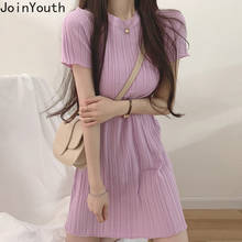 Joinyouth-vestido rosa de verão, vestido feminino, moda coreana, mini, elegante, de malha, listrado, doce 2024 - compre barato
