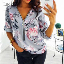 New Fashion Zipper V-Neck Shirt S-5XL Oversized Tops Work Women Blouses Cotton Fit Vintage Dot Floral Print Blouse Mujer Blusas 2024 - buy cheap