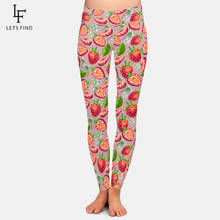 LETSFIND Fashion Fruit Printing Strawberries and White Flowers Pattern Women Pants High Waist  Fitness Elastic Leggings 2024 - buy cheap