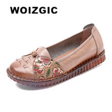 DONGNANFENG-zapatos planos de piel auténtica para mujer, mocasines de plataforma antideslizantes con flores suaves, talla grande 42 43 2024 - compra barato