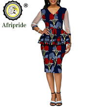 Vestido africano ceñido con escote en V para mujer, vestido estampado de media manga hasta la rodilla dashiki ankara formal AFRIPRIDE S1925066, 2020 2024 - compra barato