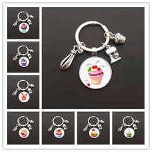 2021New cake cup cute dessert cup cabochon pendant metal keychain daughter cake shop handmade gifts for family and friends 2024 - buy cheap