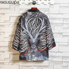 Yasuguocam jaqueta estilo japonês, casaco kimono masculino, solto, estampa de dragão, harajuku, streetwear, trench coat, masculino, vestido fino, hipster, 2021 2024 - compre barato