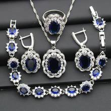 Noble Royal Blue Zirconia Silver Color Jewelry Sets For Women Bracelet Earring Pendant Necklace Ring Wedding Jewelry Christmas 2024 - buy cheap