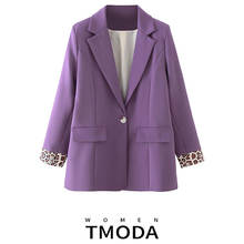 TMODA373  Women Fashion Single Button Patchwork Leopard Blazer Coat Vintage Long Sleeve Pockets Female Outerwear Chic Tops 2024 - buy cheap