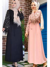 Dubai árabe muçulmano vestido feminino lantejoulas borla laço-up hijab maxi abaya islam turquia quimono marroquino kaftan robe roupas islâmicas 2024 - compre barato
