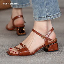 2022 New Summer Women's Sandals Genuine Leather Buckle Strap Women Shoes size 33-40 Solid Concise Ankle-Wrap Party Ladies Shoes 2024 - buy cheap