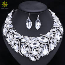 African Beads Promotion Wedding Jewelry Silver Plated Crystal Necklace And Earrings Sets For Women Bridal Jewelry Sets 7Colors 2024 - buy cheap