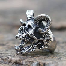 Gothic Azazel Goat Skull Ring Men Stainless Steel Animal Skull Biker Ring Punk Hip Hop Fashion Jewelry Halloween Gift Wholesale 2024 - buy cheap