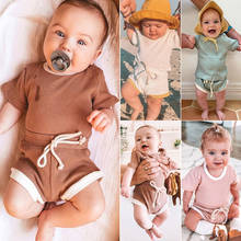 Casual Solid Color Baby Grils Clohting Set Summer Cotton Short Sleeve Tops+ Shorts O-neck Toddler Clothes Sets 6-24 Months 2024 - buy cheap