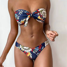 ZAFUL-Conjunto de Bikini Bandeau Floral con nudo para mujer, traje de baño de banda Sexy, bañador de cintura baja, traje de baño sin tirantes de 4 colores 2024 - compra barato