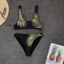 Conjunto de biquíni sexy brasileiro 2021, maiô feminino de cintura alta com estampa de folha tropical para o verão 2024 - compre barato