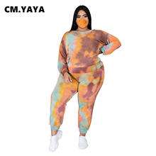 CM.YAYA Plus Size XL-5XL Tie Dye Print Strings Women Set Sweatshirt Pants Matching Set Tracksuit Fitness Two 2 Piece Set Outfit 2024 - buy cheap