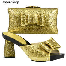 Conjunto de zapatos y bolsos italianos a juego para mujer africana, calzado y bolso decorados con diamantes de imitación, Color dorado, para boda 2024 - compra barato