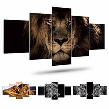 Modular Lion Poster Canvas Animal Painting Pictures Art 5 Pieces Black And White Lion Wall Art Home Decor Living Room HD Prints 2024 - buy cheap